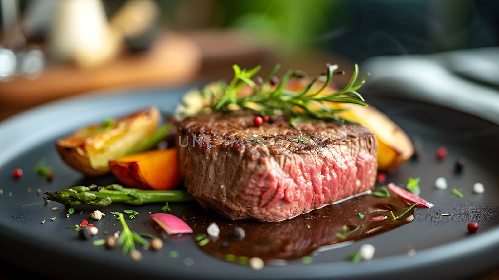 delicious medium done steak with rosemary, generative ai. High quality photo