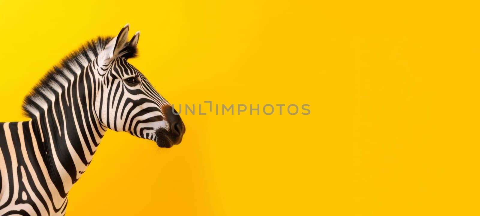 Zebra head profile on yellow background. Wildlife and nature concept. Design for print, banner, poster