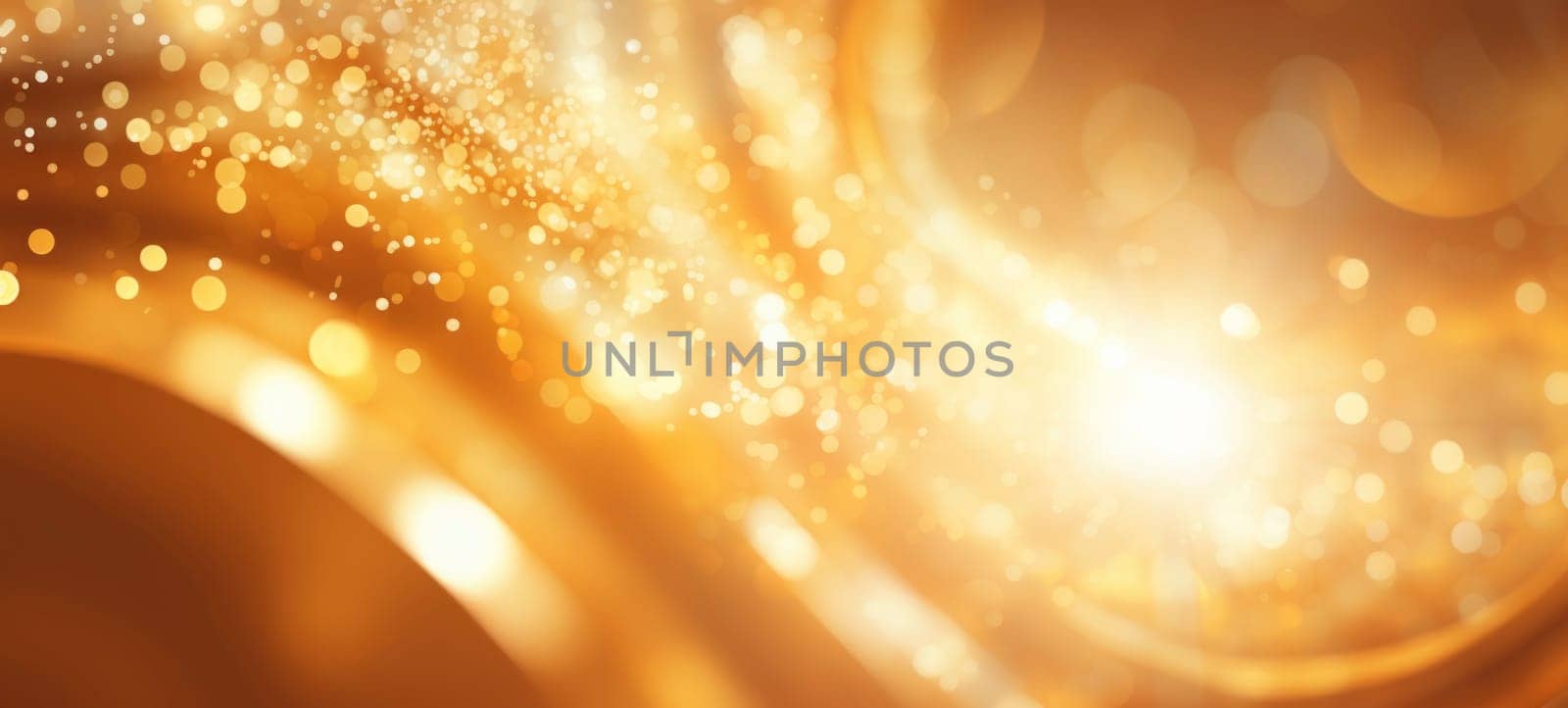 Abstract background featuring golden waves with sparkling particles.