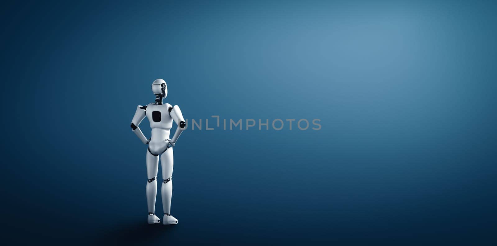 XAI Standing humanoid robot looking forward on clean background by biancoblue