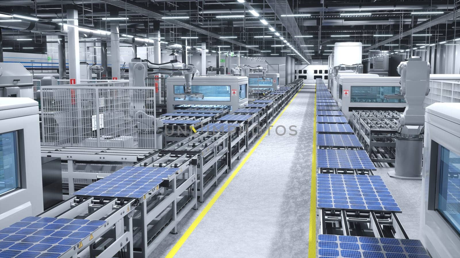 High tech manufacturing warehouse producing solar cells by DCStudio