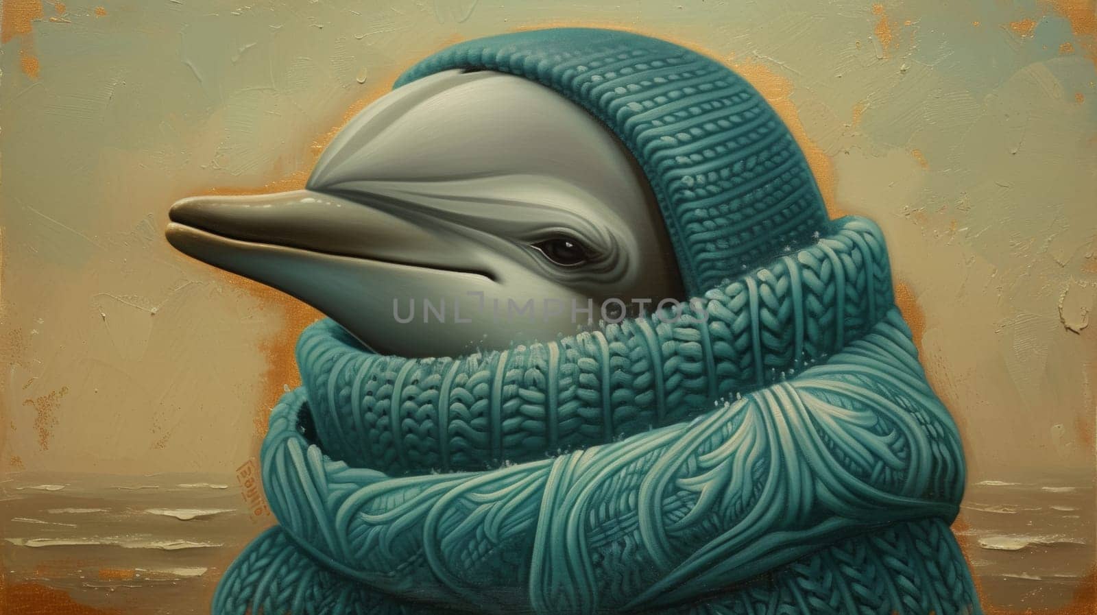 A painting of a dolphin wearing an ugly sweater, AI by starush