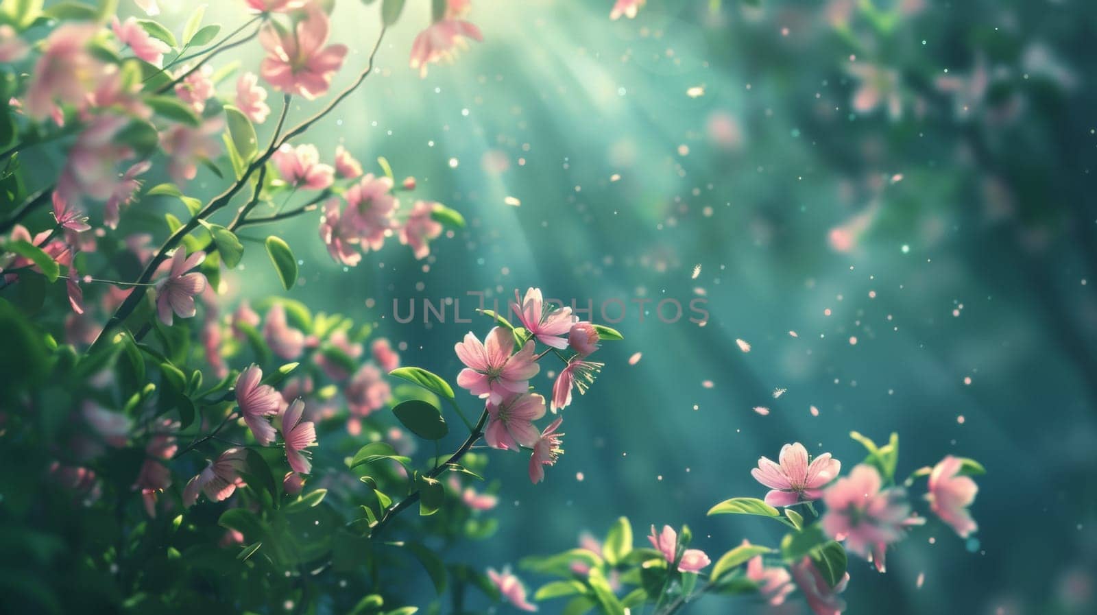 A close up of a bunch of pink flowers with sunbeams