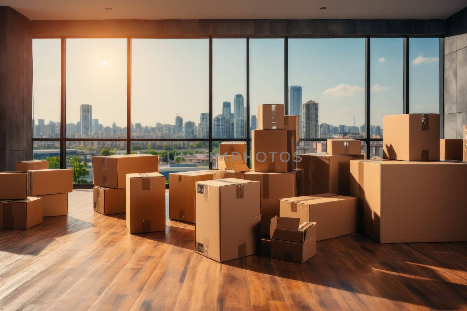 Move Cardboard boxes and cleaning things for moving into a new home. Generative AI by matamnad