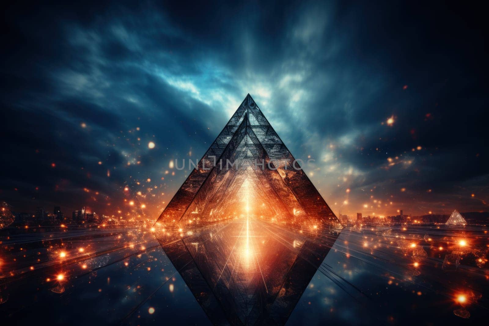 Abstract pyramid triangle background on black and white ,color illustration Generative Ai by matamnad