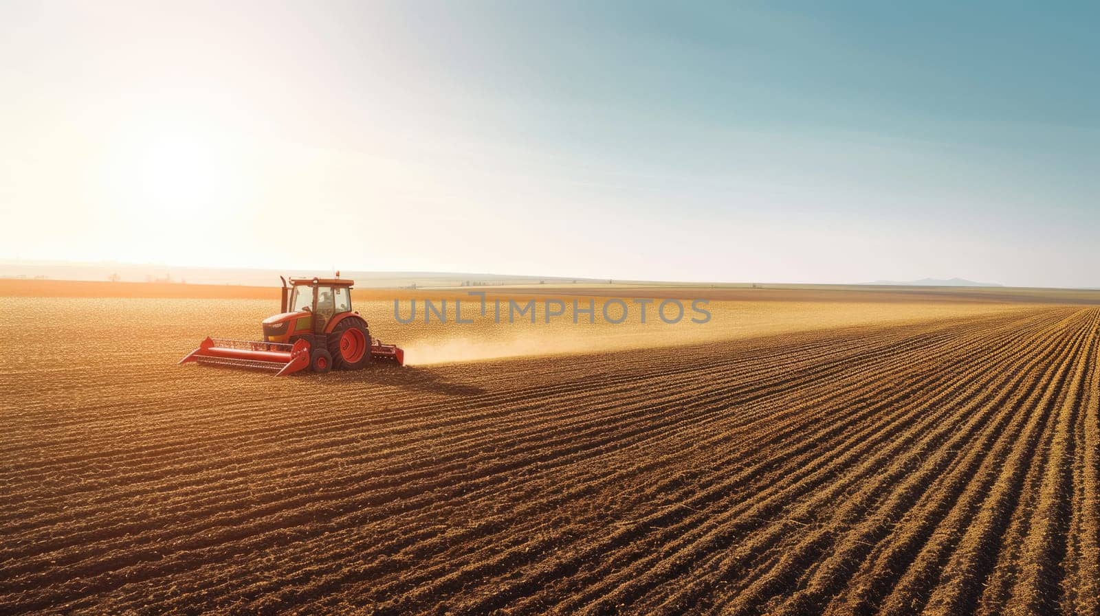 Modern Tractor Plowing Agricultural Field AIG41 by biancoblue