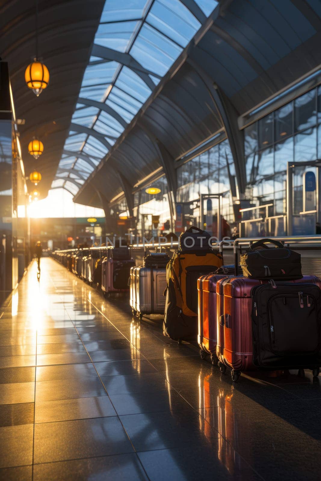 Passengers carry luggage to check in airport . generative ai by matamnad