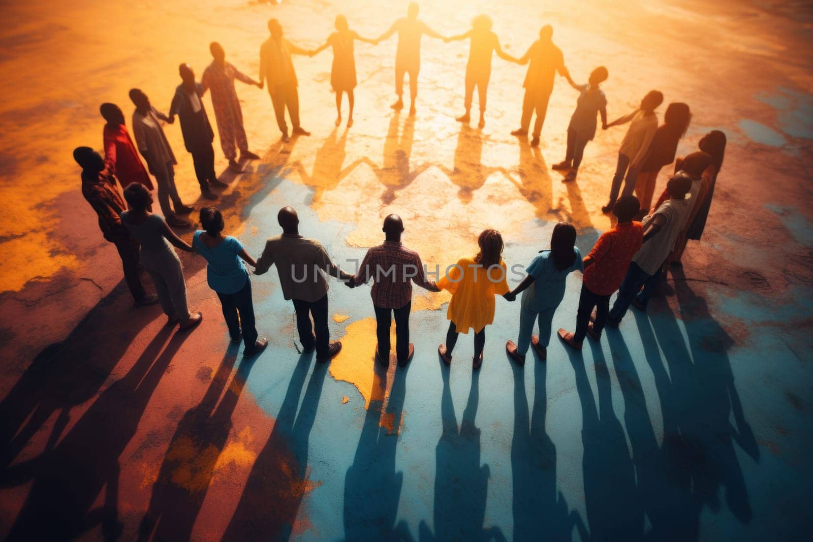 illustration of a group of people holding hands, forming a circle of support and solidarity generative AI by matamnad
