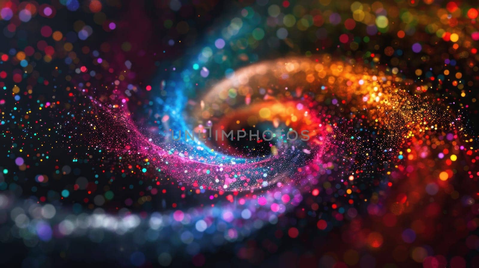 Glitter colorful magic swirl on black background. Generative AI by golfmerrymaker
