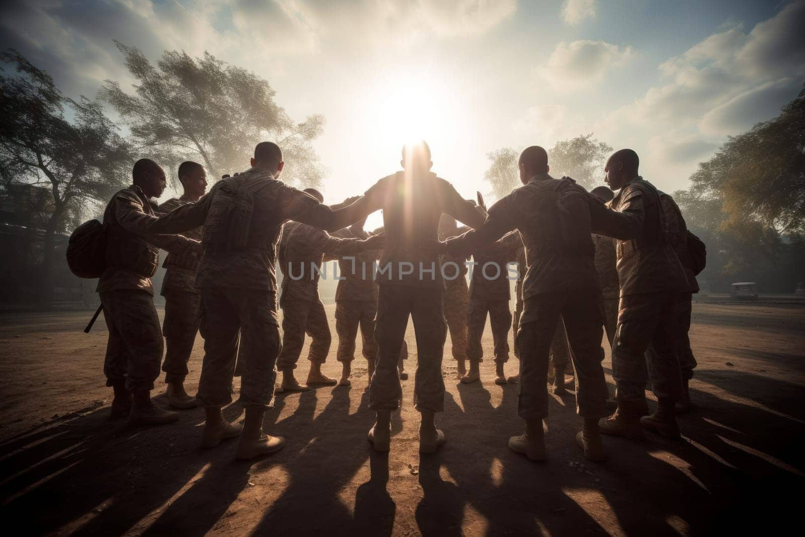 Simple illustration of a group of people holding hands, forming a circle of support and solidarity generative AI by matamnad