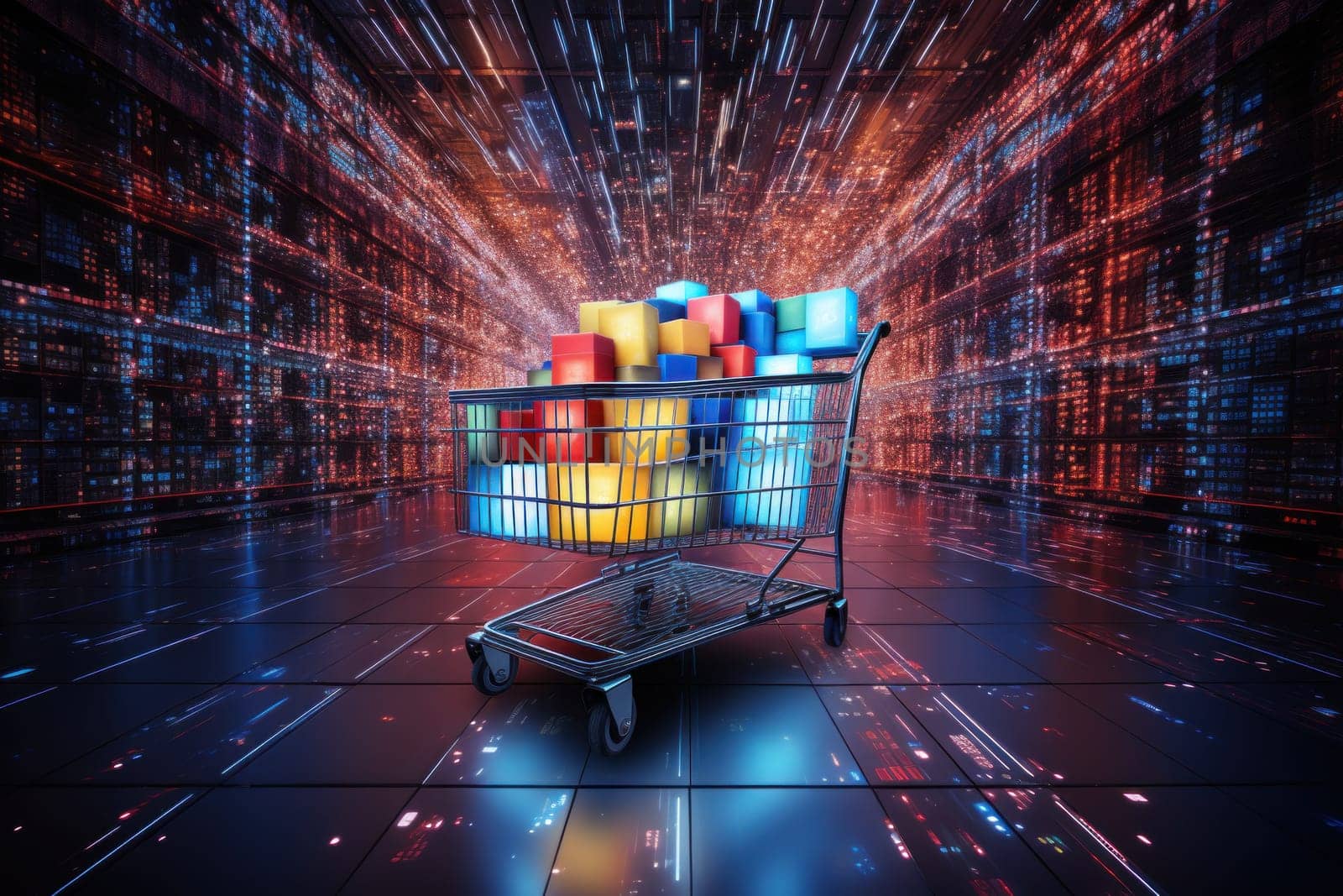 colored futuristic shopping marketing cart concept. Generated AI..