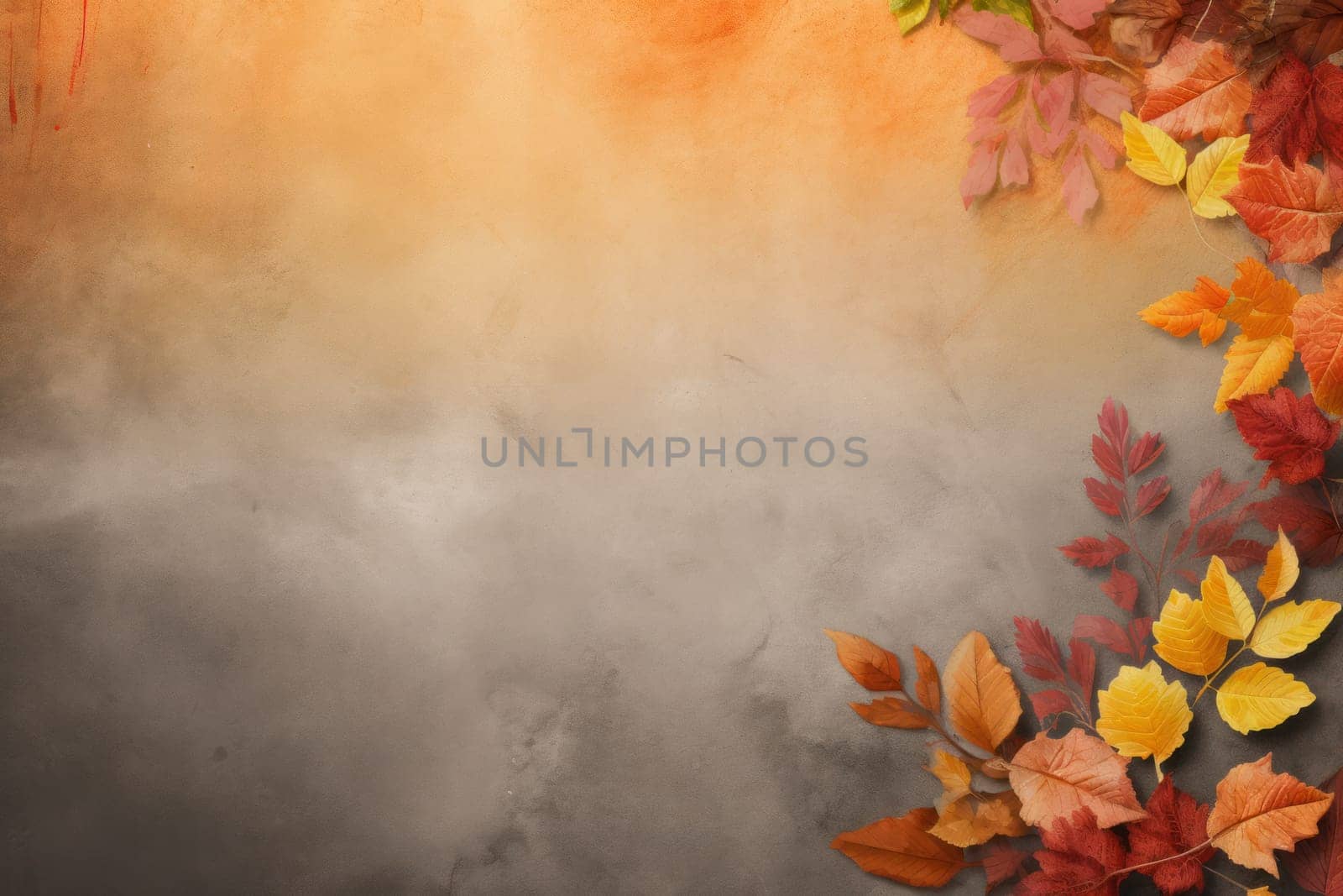 Illustration watercolor art autumn background with maple leaves, Generative AI.