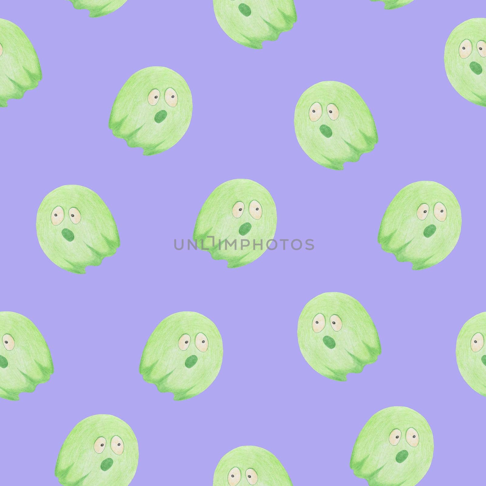 Hand Drawn Halloween Background. Halloween Seamless Pattern with Ghosts Drawn by Colored Pencils.
