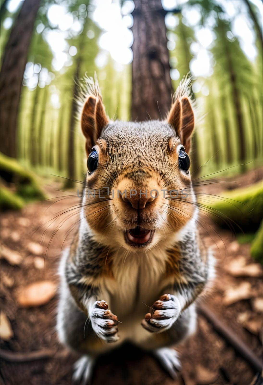 Close-up Animal in forest take selfie. interaction between wildlife and modern photography trends