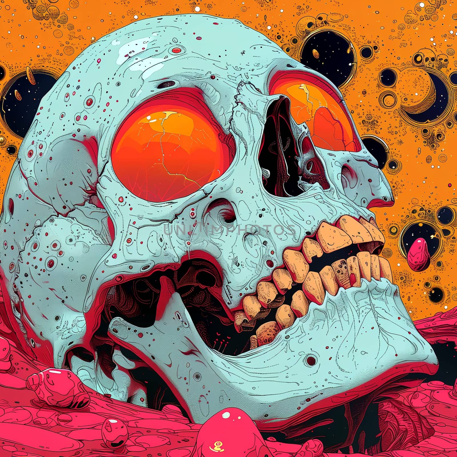 Psychedelic Skull poster. Wall decor. AI Generated by AndreyKENO