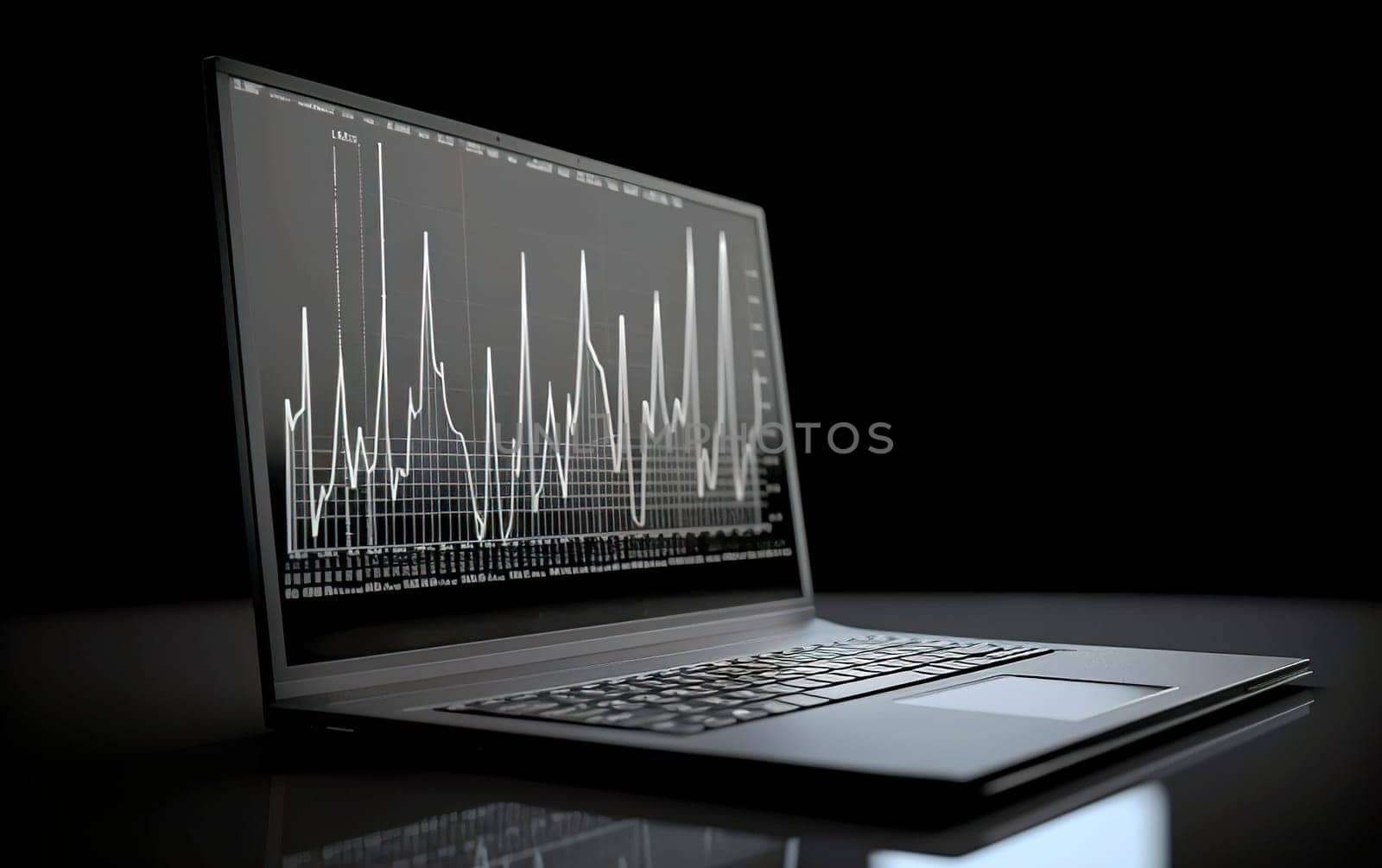 Abstract creative financial graph on modern laptop screen, forex and investment concept, monochrome