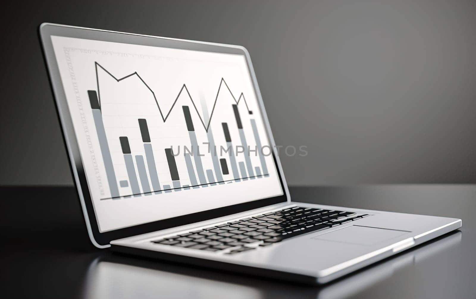 Abstract creative financial graph on modern laptop screen, forex and investment concept, monochrome