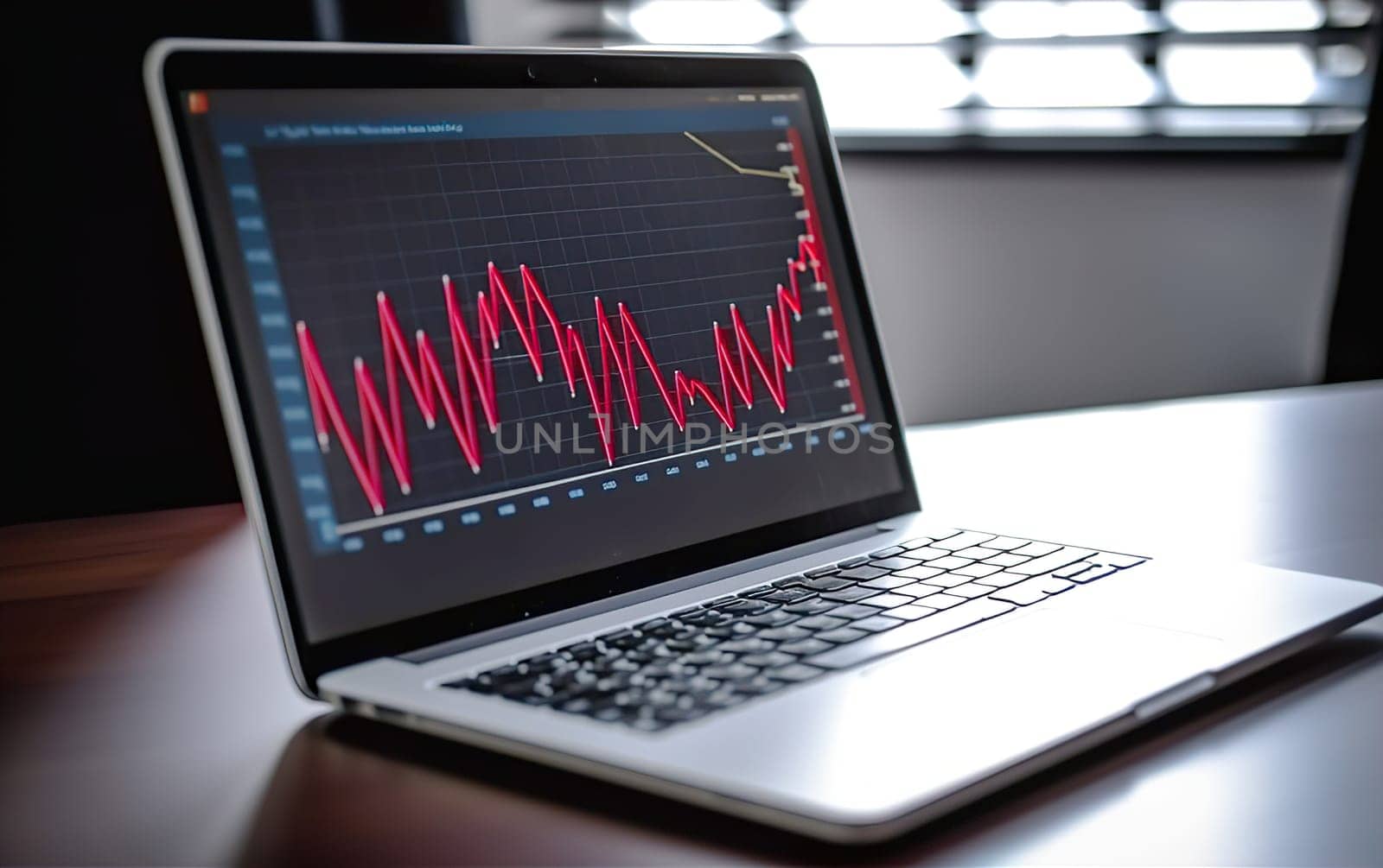 Abstract creative financial graph on modern laptop screen, forex and investment concept, monochrome