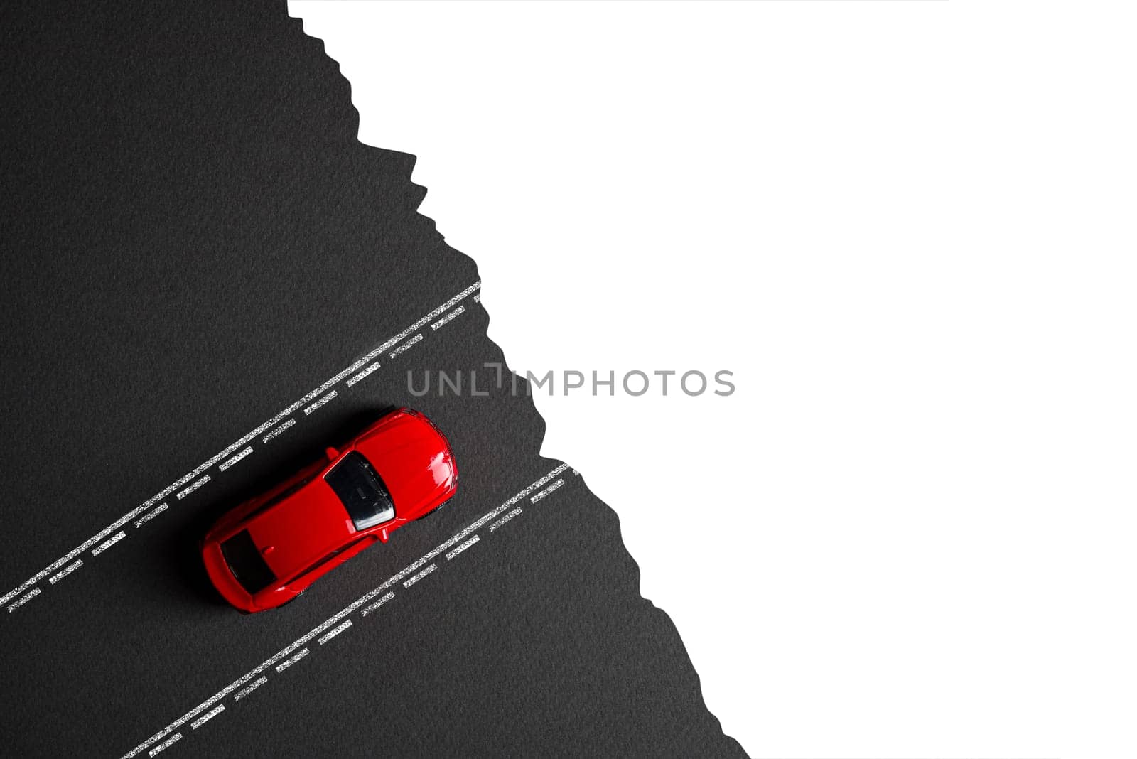 A car stopped on the road ending at the edge of a cliff. Failure, wrong choice concept