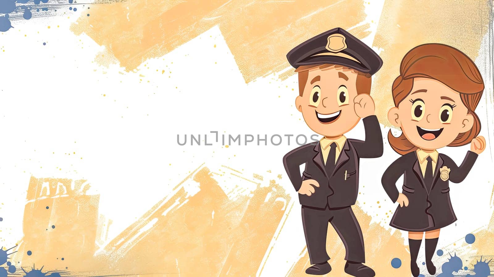 Happy Cartoon Pilot and Flight Attendant Illustration, copy space by Edophoto
