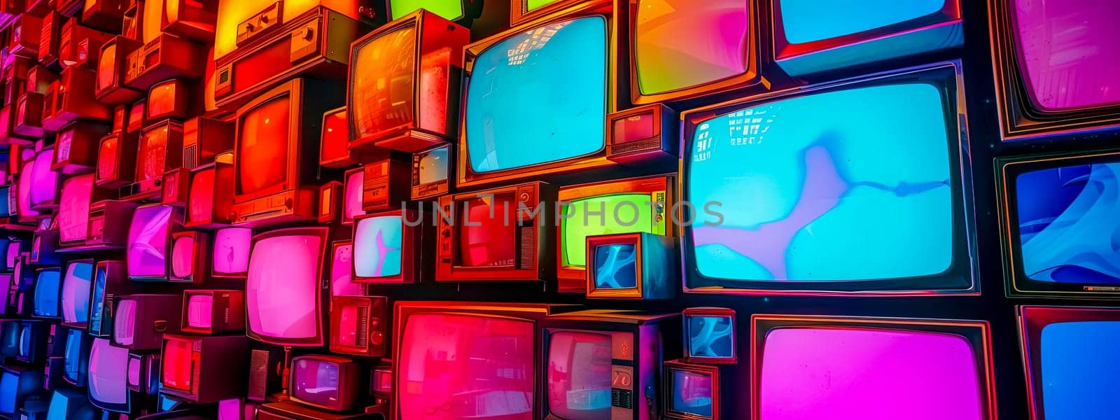 Vintage Television Wall with Colorful Screens by Edophoto