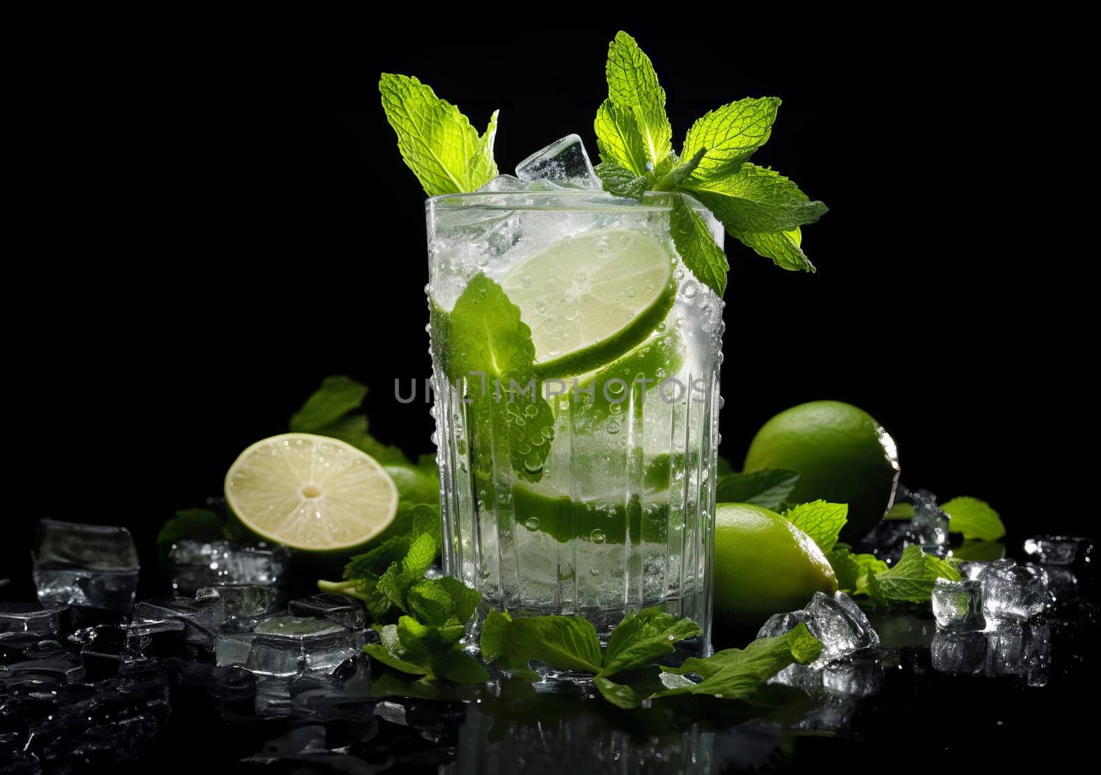 Mojito cocktail on black background.