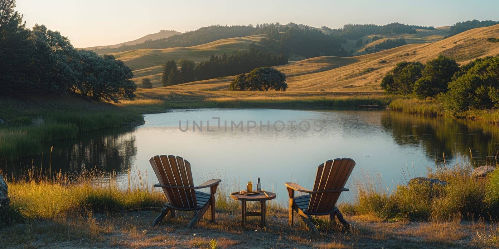 Happy family having picnic on lake with beautiful view. by Benzoix