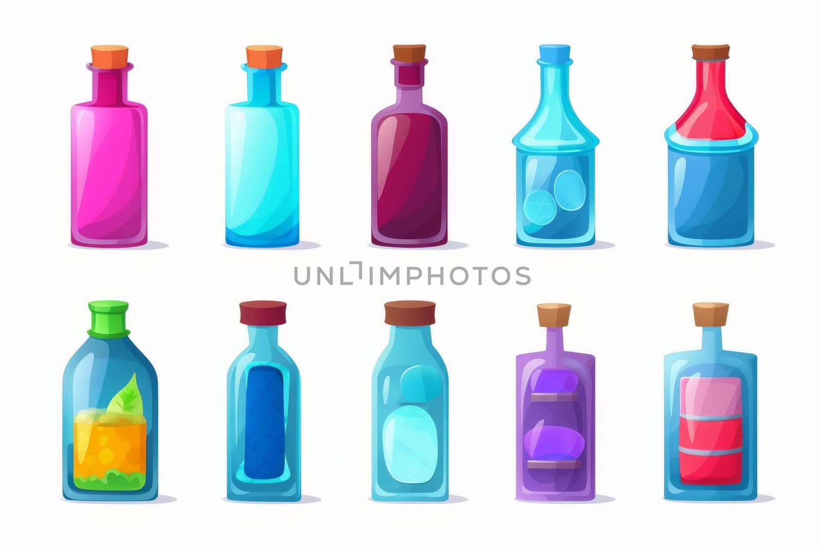 Magic game glass collection isolated on white background. Generate Ai