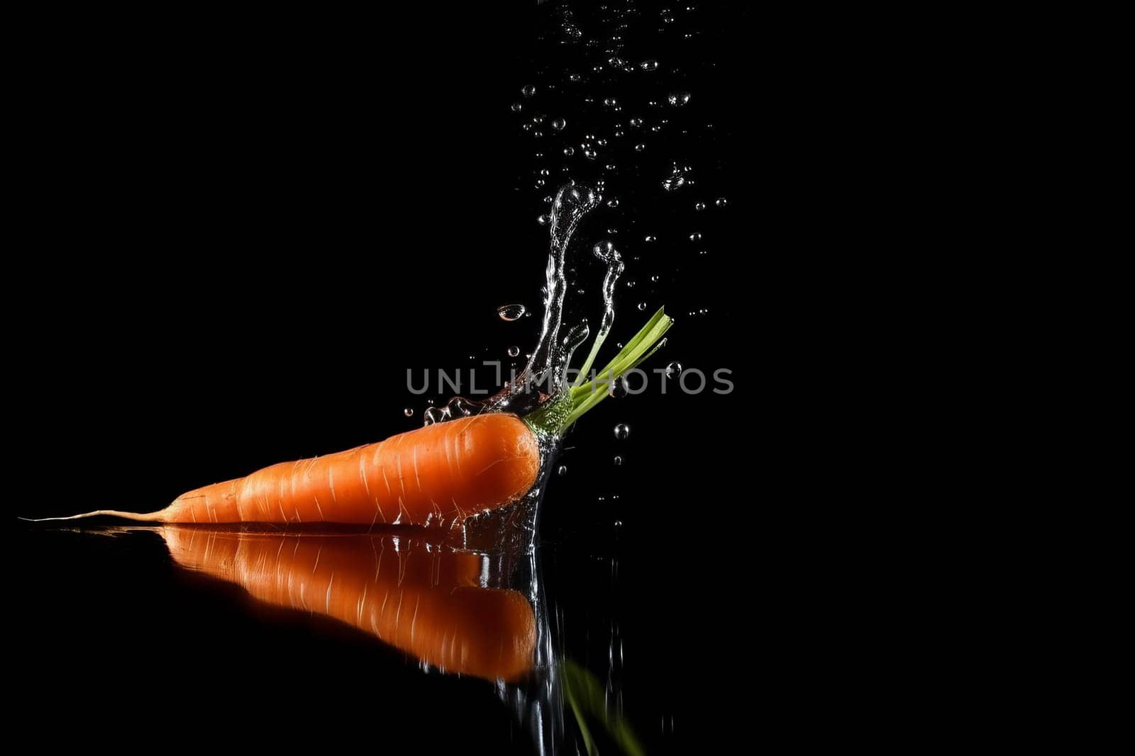 Carrot on black background. Fruit with water drops. Generate Ai