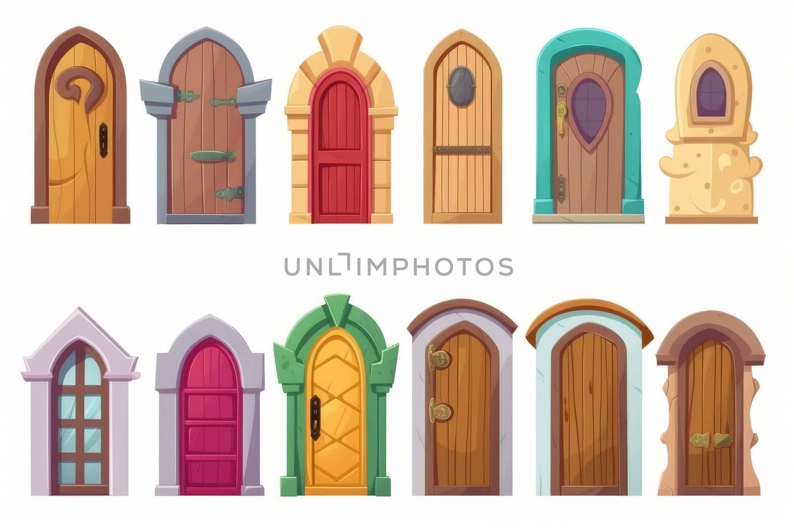 Door set icon game in cartoon style isolated on white background. Medieval collection. Generate Ai