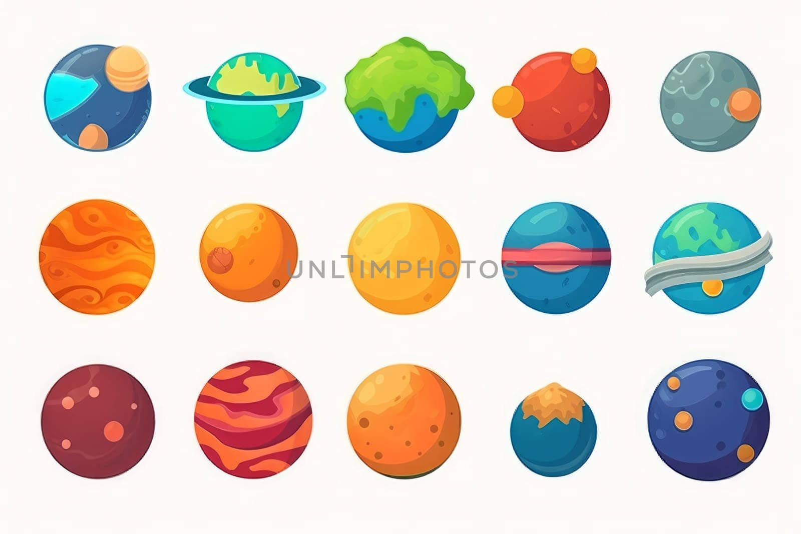 Planet game set in cartoon style isolated on white background. Generate Ai