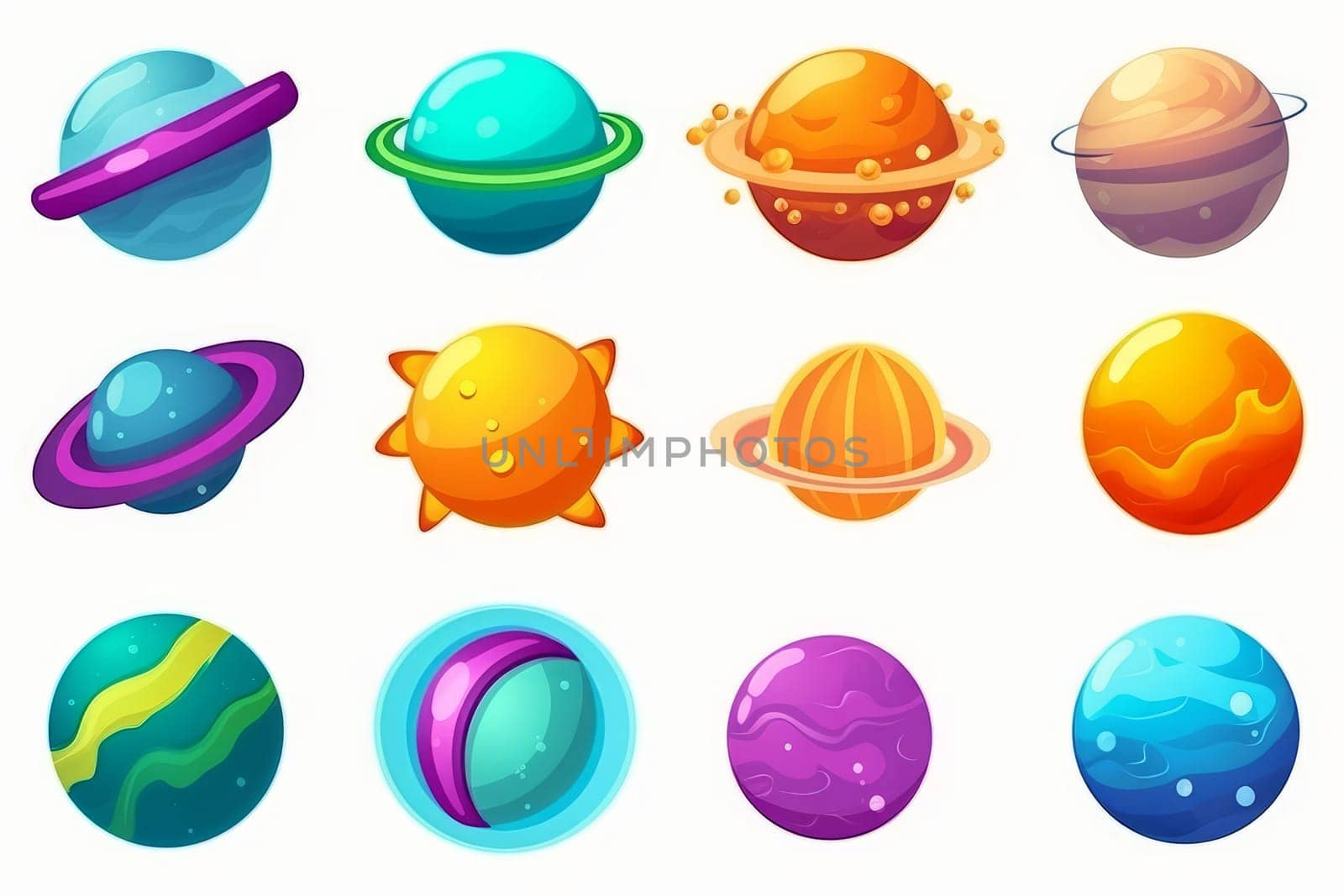 Planet game set isolated on white background. Cartoon style. Generate Ai