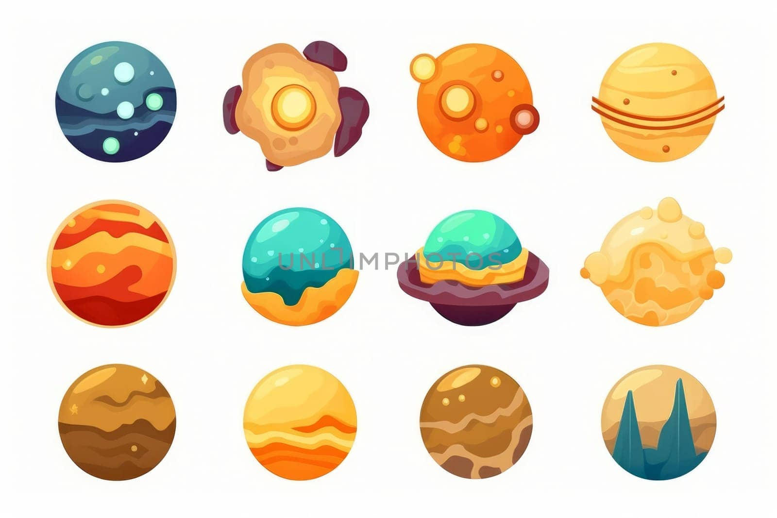 Planet game icon set in cartoon style isolated on white background. Generate Ai