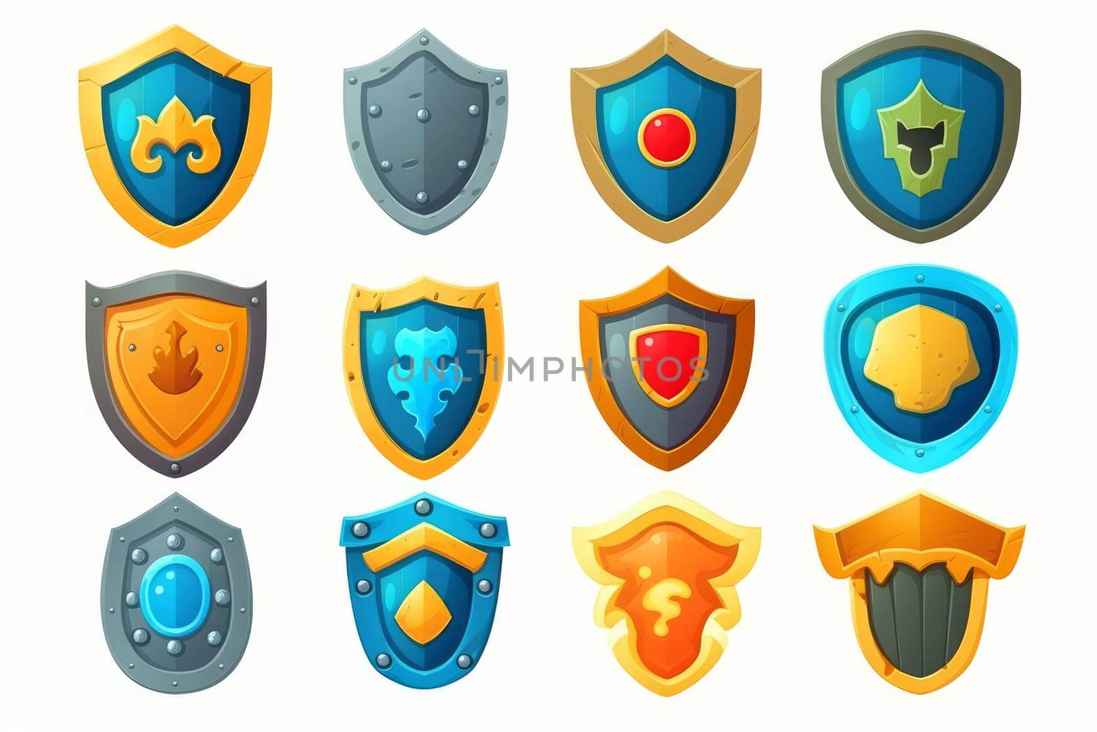Game shield icon set collection in cartoon style isolated on white background. Generate Ai