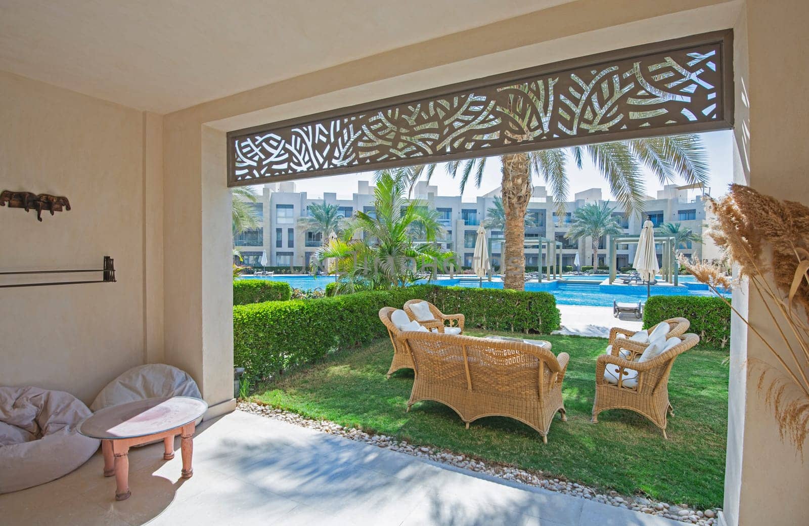 Terrace garden with chairs in tropical luxury apartment resort by paulvinten