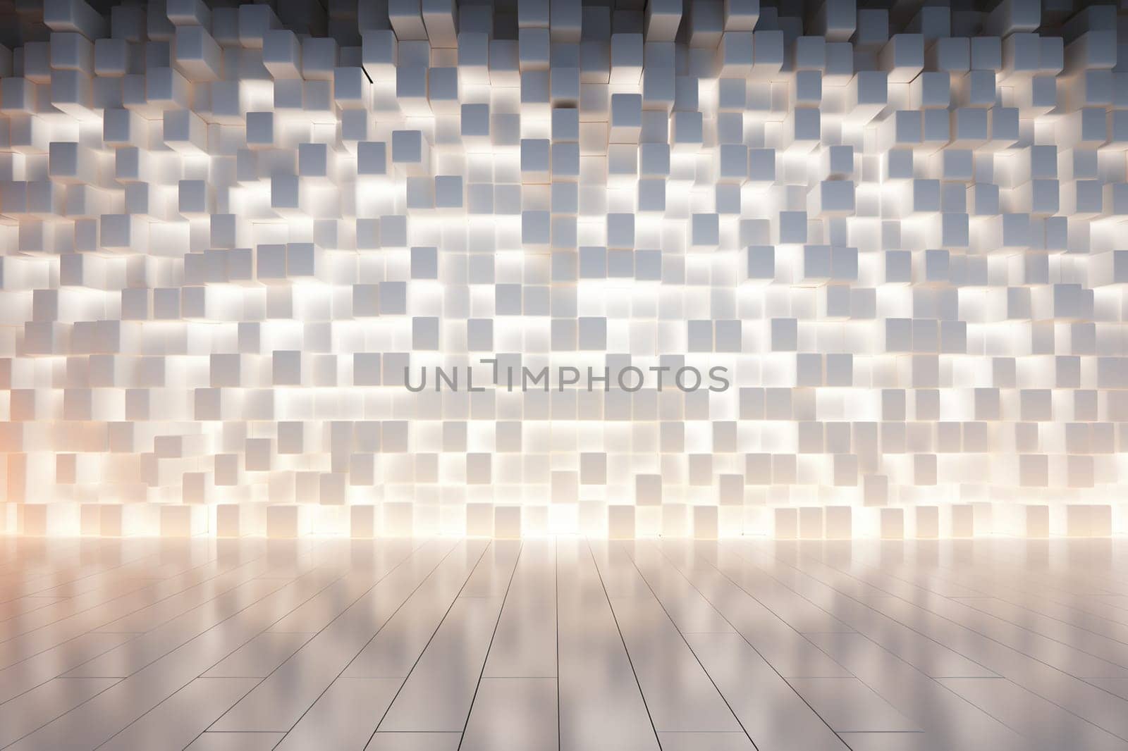 Abstract background of white cubes protruding from each other.