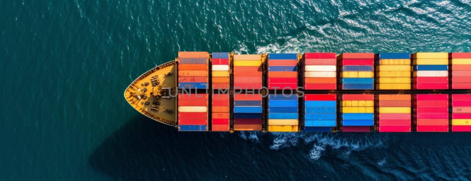 Aerial view of a container ship in export and import business and logistics.Maritime transport concept by papatonic