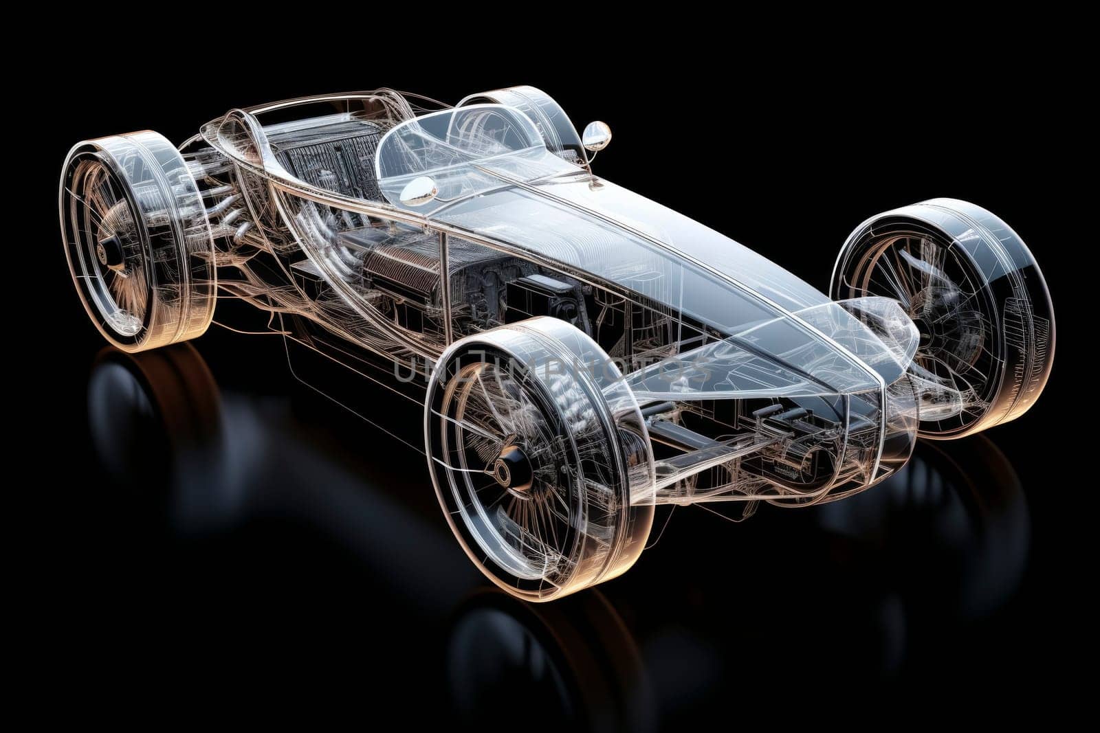 Transparent 3D model of a classic car on a black background. by andreyz