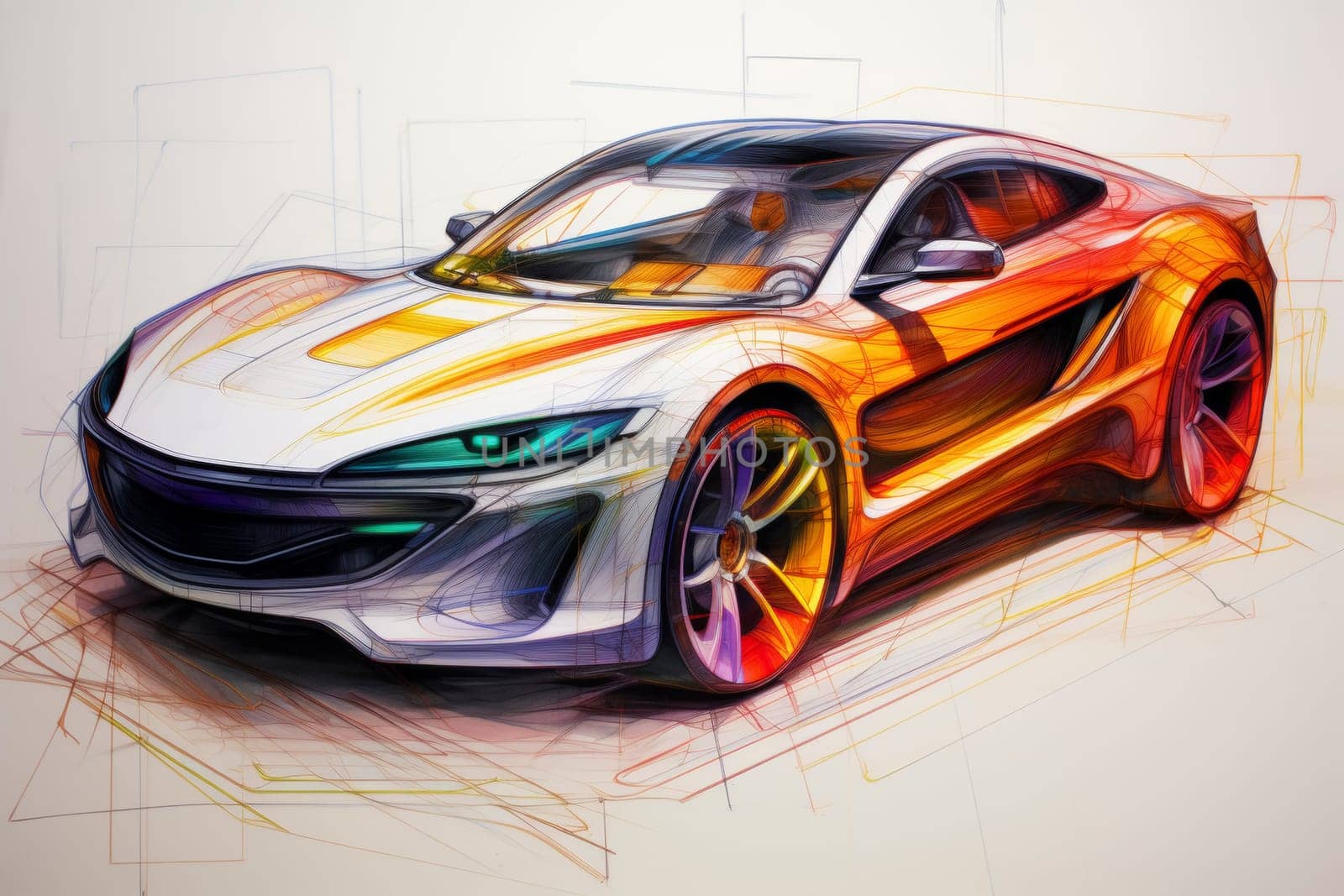 Colorful car sketch with dynamic lines on a white background. by andreyz