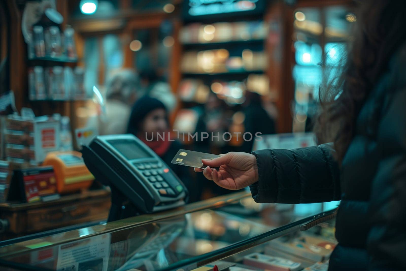 Customer paying bill with credit card. Close-up.