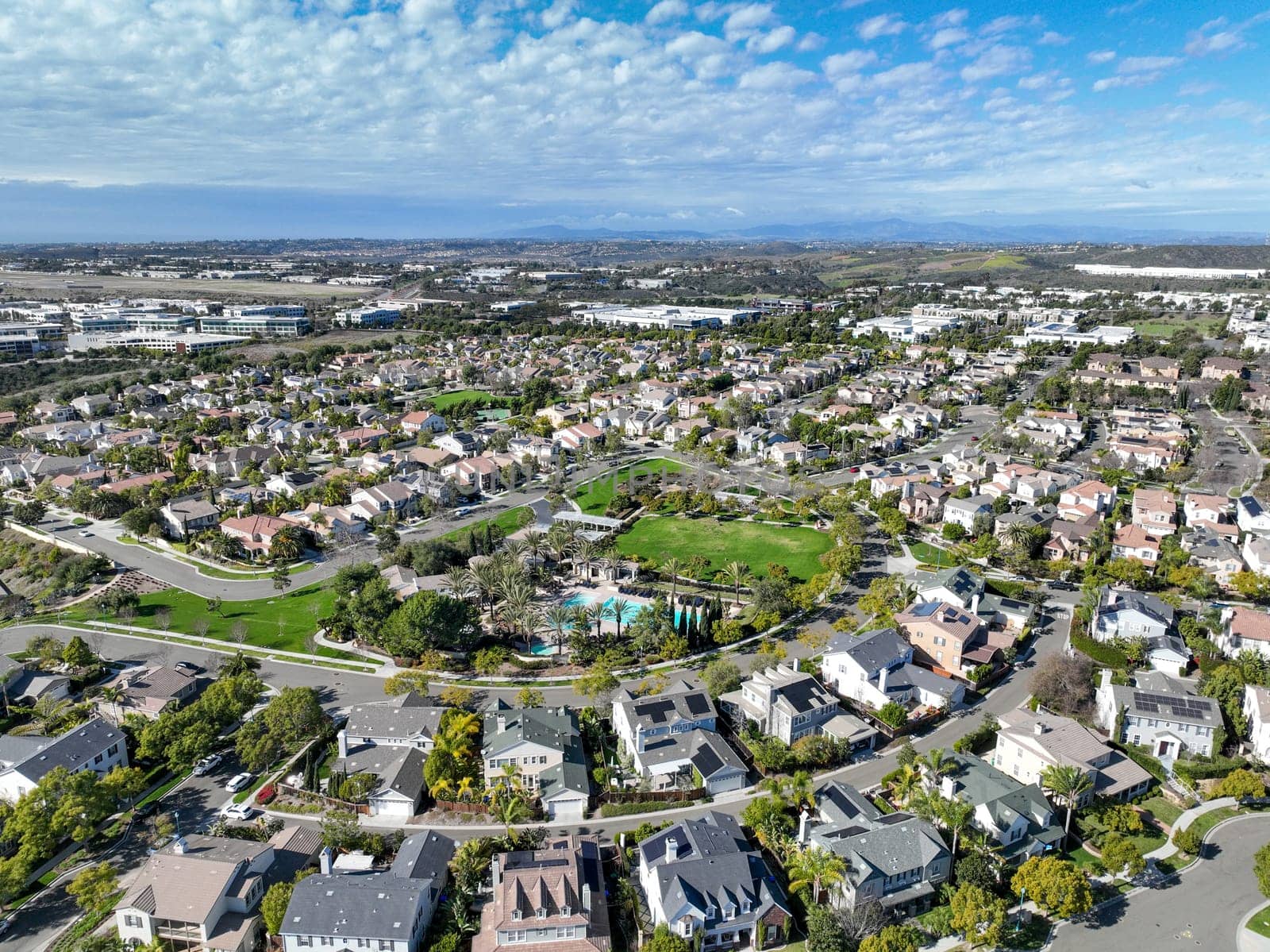 Aerial view of large-scale villa in wealthy residential of Carlsbad, South California by Bonandbon