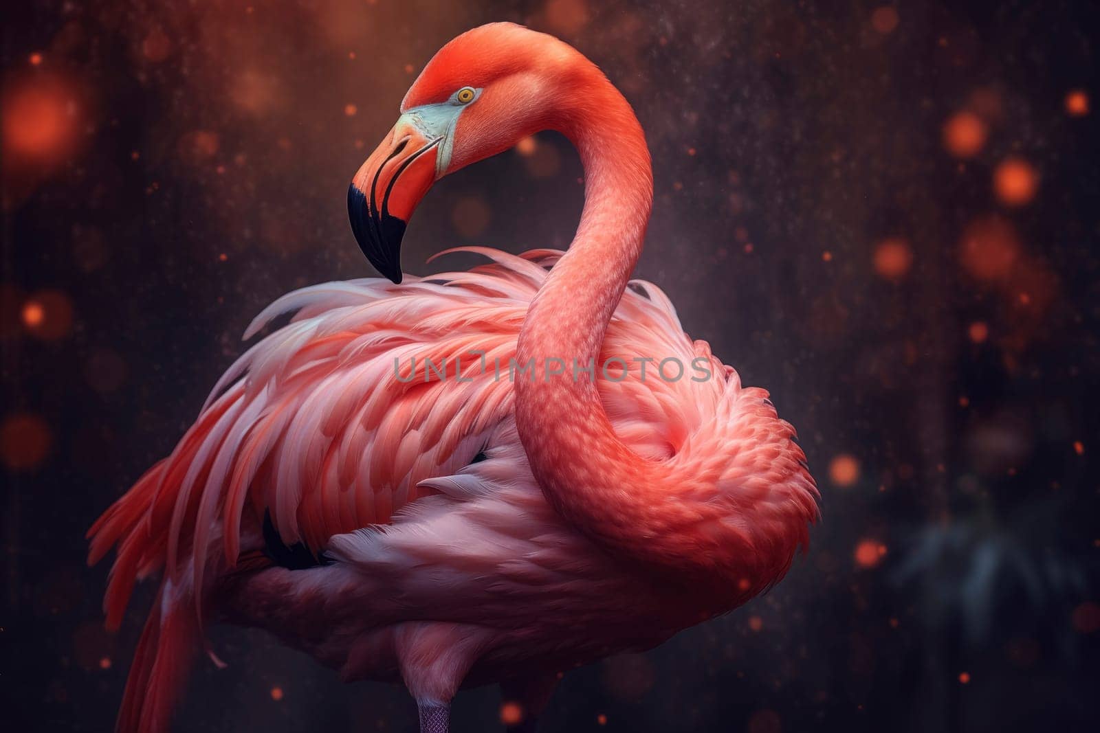 A single pink flamingo standing in water with a soft focus background, showcasing vibrant feathers and a peaceful demeanor.