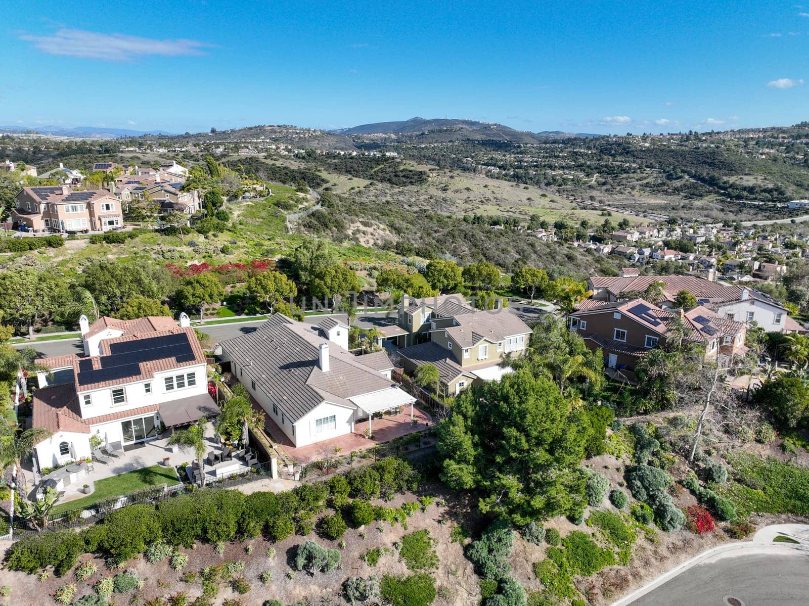 Aerial view of large-scale villa in wealthy residential of Carlsbad, South California by Bonandbon
