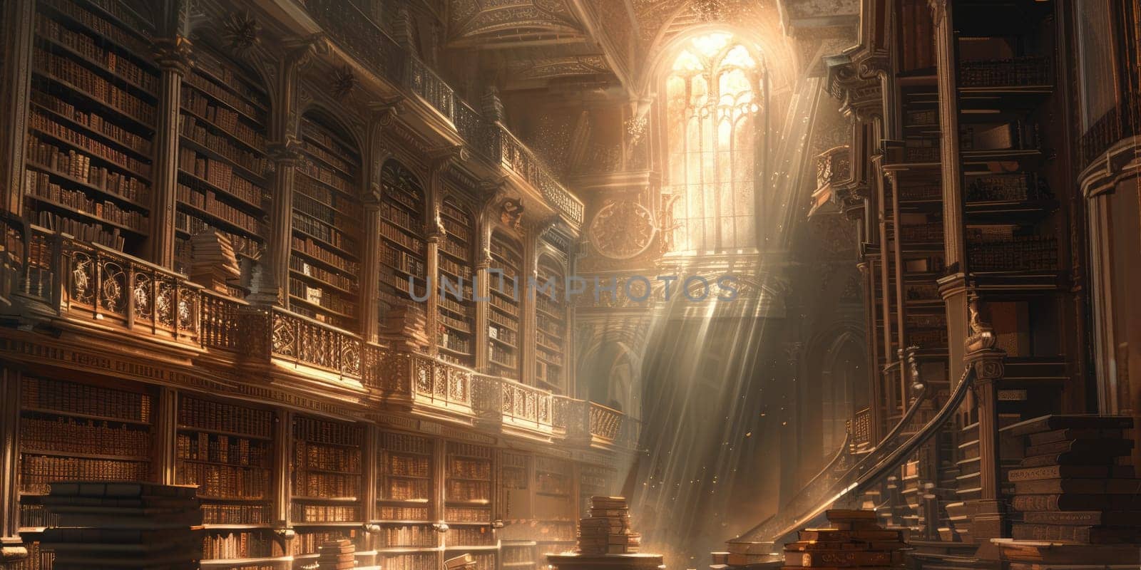 An ancient library filled with magical books, glowing orbs. Resplendent. by biancoblue