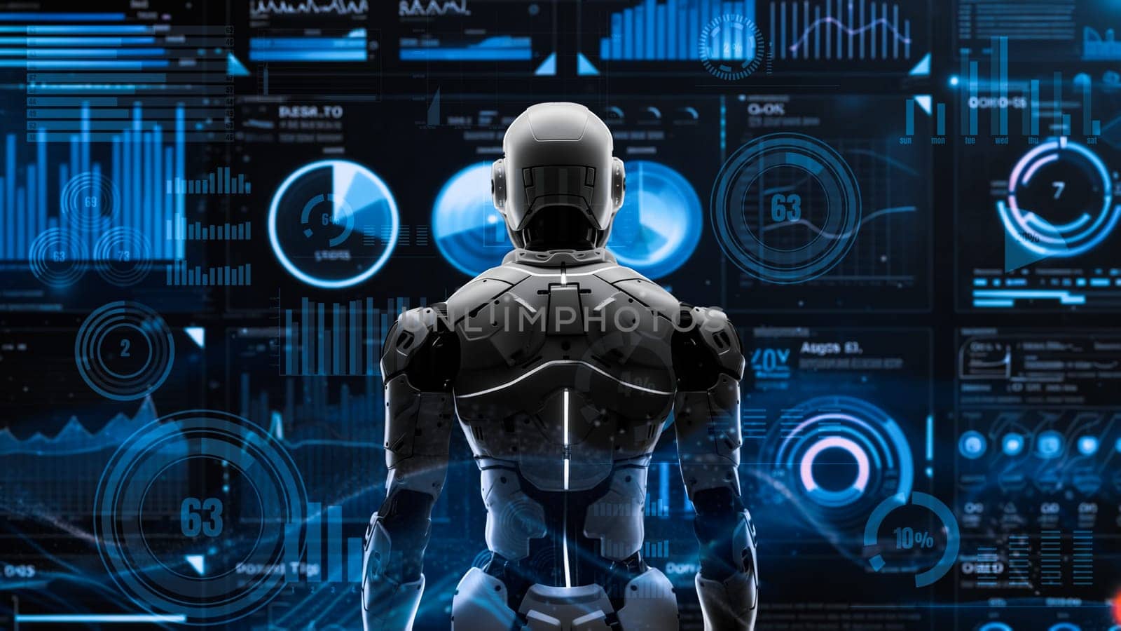 Future robot engineering AI solutions with LISP. A strategic algorithm for marketing robotics automation, LLM tech analysis, and cyber communication. 3D illustration artificial intelligence