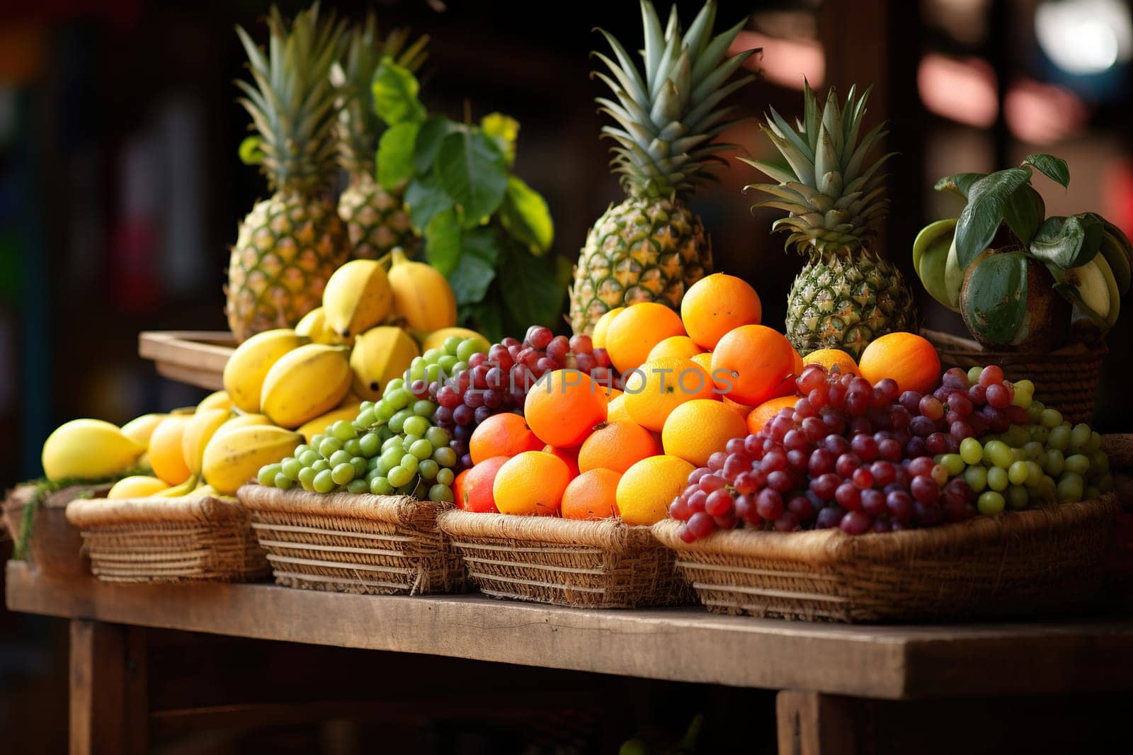 Market with various fruits on the counter.