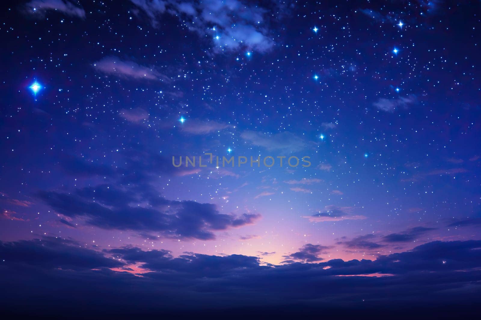 Beautiful cloudy sky with stars at sunset.