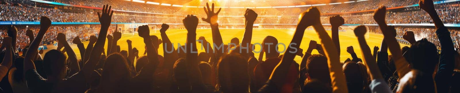 A crowd of people are standing in a stadium with their arms in the air AIG41 by biancoblue