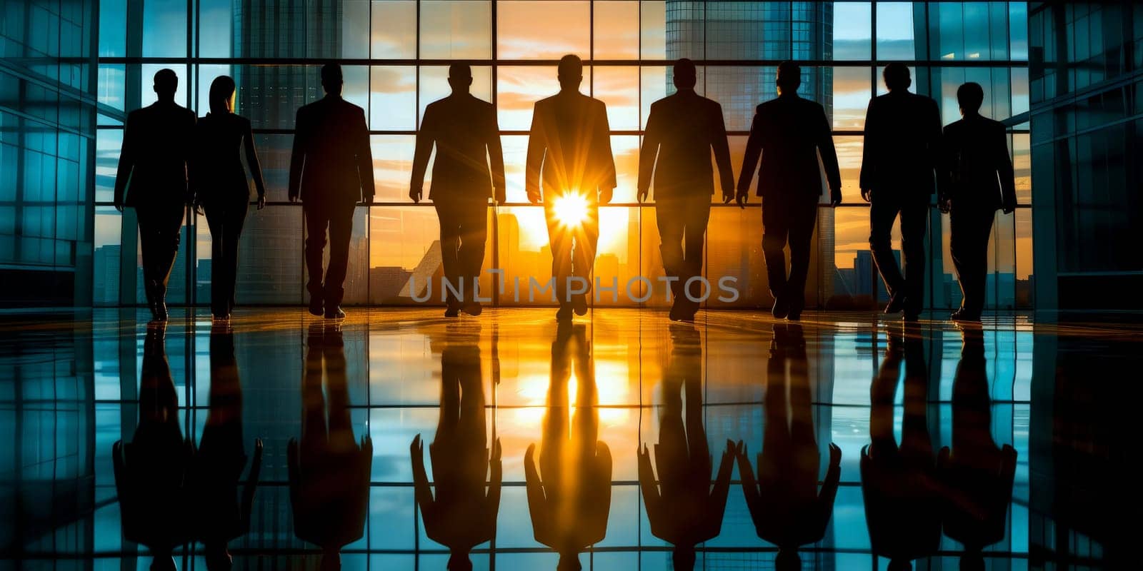 Image of business man and partners or team with modern office