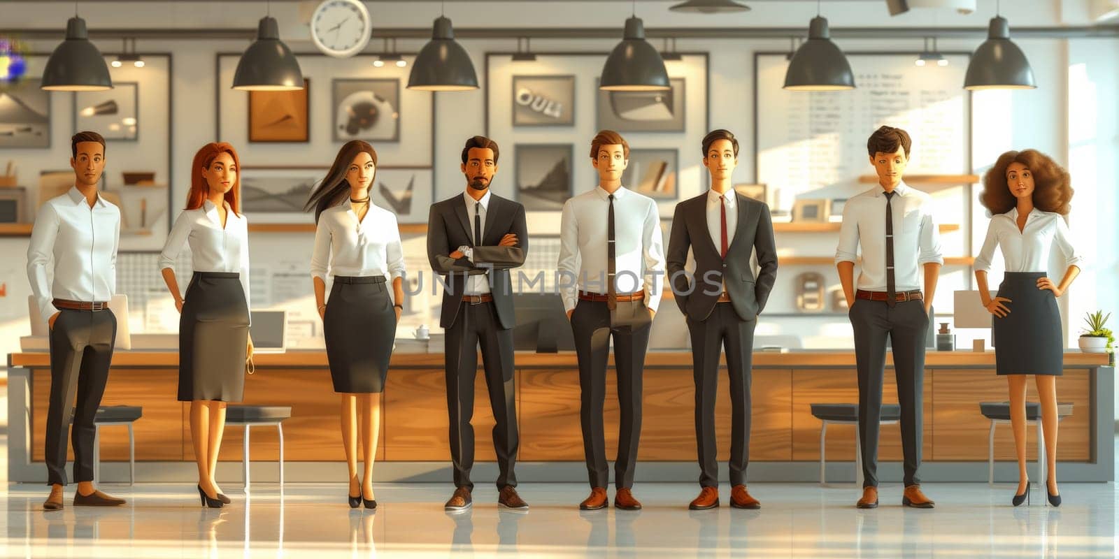 Image of business man and partners or team with modern office